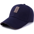 Berretto da baseball uomo blu scuro con stemma in pelle marrone per la protezione solare - Regolabile / Blu Notte