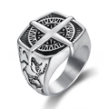 Anillo de sello náutico vintage para hombre en acero inoxidable cepillado plateado - US 7 / Color Acero