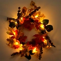 Lighted autumn wreath with maple leaves and berries for Thanksgiving home decoration - With Lights
