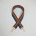 Adjustable rainbow striped canvas shoulder strap with polished gold metal hardware buckles - Striped / Gold