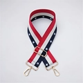 Detail of red white and blue striped woven bag strap with stars and gold metal hardware - Tri-color Stars