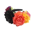 Serre-tête fleuri d'Halloween avec roses artificielles noires et orange pour fête - Orange Noir