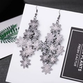 Fashionable gun black long floral earrings with multiple layered metal sun flower charms - E1497-3 Sunflower Shape