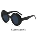 Chunky round retro sunglasses in glossy black frame with dark grey tinted lenses - Black Frame Black Grey Lens