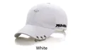 White kids baseball cap with silver metal rings and side Japanese embroidery - White With Metal Rings