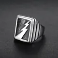 Polished 316 stainless steel men's ring featuring a bold lightning bolt logo design - US 7 / Steel Color (08203)