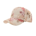 Floral print baseball cap in beige with pink lace pattern for outdoor sun protection - Beige