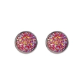 12mm stainless steel stud earrings with silver edges and red druzy crystal stones - Rose Red