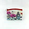 Vintage coin purse with Big Ben and classic car print, zip closure and key ring attachment - Style 11#