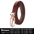 Slim brown cowhide leather belt for women with elegant gold pin buckle and 1.1cm width - Brown