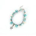 Bohemian double-layer beach anklet with turquoise beads, starfish and silver turtle charms - Turquoise Sea Turtle Style
