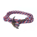 Red white blue braided rope bracelet with a silver anchor buckle and Vikings engraving - Tricolor Braided