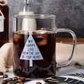 Nordic glass cup with white Christmas tree print and iced coffee for breakfast - Straight Mug Christmas Tree