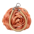 Detail of orange 3D silk rose evening bag with elegant golden braided hand strap - Gold