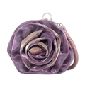 Detail of purple silk rose handbag featuring layered 3D petals and gold-edged finish - Mauve