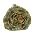 Detail of green and bronze silk rose coin purse with metallic ring and 3D petals - Army Green