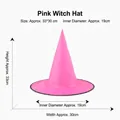 Pink pointed witch hat in satin finish with black trim, 33cm height party accessory - Pink Witch Hat