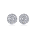 Elegantes pendientes halo de plata con circonitas brillantes en un diseño floral redondo - Blanco