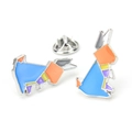 Broche en émail géométrique style origami aux motifs mosaïques colorés et bordure argentée - A00024-Lapin