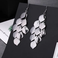 Silver multi-layered leaf tassel drop earrings with sparkling matte finish for women - E1499-3 Leaf Tassel