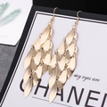 Long gold tassel earrings with layered willow leaf design and brushed metal finish - H4553 Brushed Multi-layer Leaf