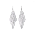 Elegant silver tiered hollow leaf drop earrings with a minimalist metallic design - Silver