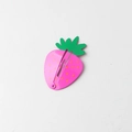 Cute peach pink strawberry fruit shape cartoon BB hair clip with green leaf and orange dots - Small Strawberry