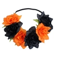 Close-up of orange and black silk rose floral elastic headband on white background - Orange Black