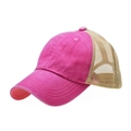 Cappellino trucker vintage in cotone lavato rosa e mesh kaki, stile baseball traspirante - Rosso Rosa Con Fibbia In Metallo