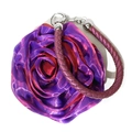 Detail of silk 3D floral evening bag showing gradient purple fabric and woven strap - Purple