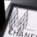 Fashionable long multilayer metallic leaf fringe earrings in dark silver finish - E1502-3 Matte Multi-layer Leaf