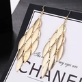 Elegant gold-tone tiered leaf fringe earrings with a sparkling textured matte finish - H4302-1 Matte Multi-layer Leaf