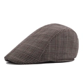 British style newsboy cap featuring a classic brown and grey plaid pattern in cotton - 58cm / Khaki