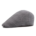 Gorra plana clásica de estilo británico con patrón de pata de gallo en blanco y negro - 58cm / Gris claro