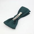 Detail of forest green satin double bow headband with a silver metal spring hair clip - Dark Green Hair Clip