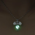 Dragon cage necklace with a green glowing bead on a silver chain pendant for Halloween - Yellow-Green Dragon