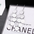 Fashion silver metal earrings featuring tiered round disk pendants in a layered drop style - H4679 Multi-disk