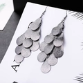 Gun black matte metal layered fringe earrings with elegant long drop design hooks - E1505-2 Matte Stacking