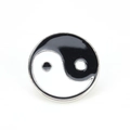Traditional Yin Yang Tai Chi brooch pin in classic black and white enamel with silver edges - Round Black White Tai Chi-A00034
