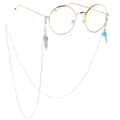 Silver eyewear chain with turquoise beads and leaf charms for retro non-slip sunglasses - Silver