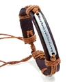 Bracciale vintage in pelle marrone con placca in metallo e testo motivazionale inciso - Cuoio