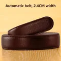 Deep brown leather automatic belt strap with 2.4cm width and natural texture grain - 2.4cm Brown Double Stitched