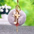 Gray pompom car keychain with sparkling rhinestone clover and charms for women bags - Clover Key + Grey Pom Pom