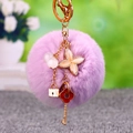 Purple fluffy pom pom keychain with sparkling rhinestones and gold clover charms - Clover Key + Light Purple Pom Pom
