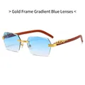 Gafas de sol sin montura azul degradado con detalle de leopardo dorado y patillas de madera - Azul Degradado