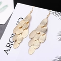 Long gold tassel earrings with textured oval metal layers on stylish hooks - H4554 Matte Oval Layered