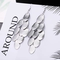 Silver tiered leaf-shaped drop earrings with textured matte finish and fishhook backing - E1506-2 Matte Stacking