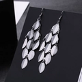 Silver leaf tassel long earrings with textured layered metal petals in gunmetal finish - E1494-3 Matte Leaf