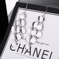 Elegant silver metallic tassel earrings with geometric diamond-shaped dangles for women - H4650 Matte Multi-layer Rhombus