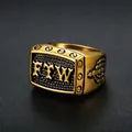 Anello da biker in acciaio inossidabile dorato con scritta FTW e rilievo teschio - US 7 / Stile Lettera Gotica FTW / Oro